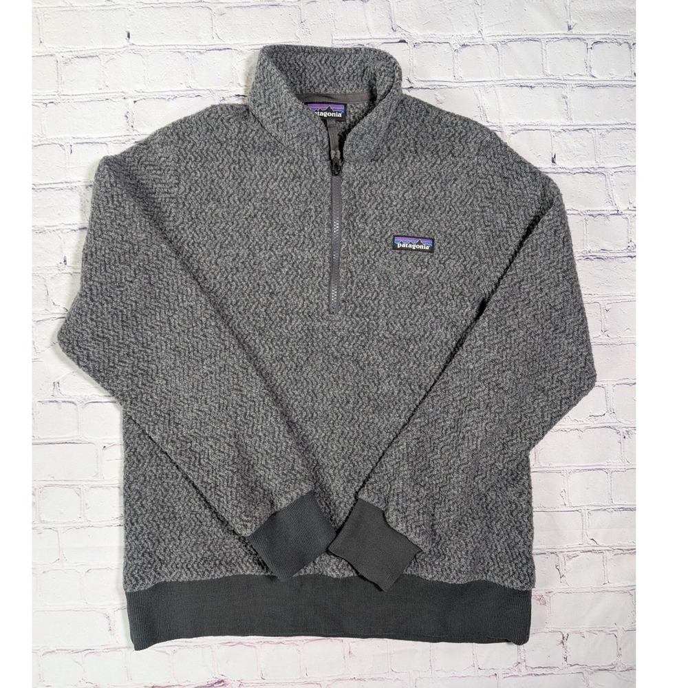 Patagonia 26950 Fleece Pullover Mens M Recycled Wool Grey Herringbone 1/4 Zip